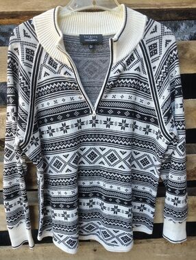 Talbots Black & Cream Fair Isle Half-Zip Sweater